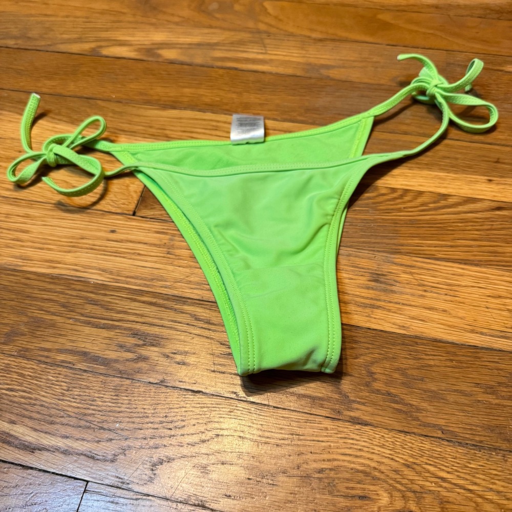Wings Neon Lime Green Side Tie Bikini Bottoms S/P High Cut Cheeky Swimwear